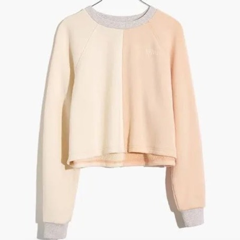 Madewell MWL Colorblock Sweatshirt Cream Peach Raglan Crop Pullover XS